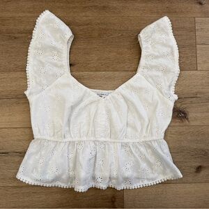 Celebrity Pink Eyelet Peplum White Crop Top